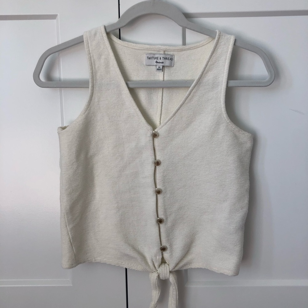 Madewell Ribbed Tie-front Buttoned Cream/White Top